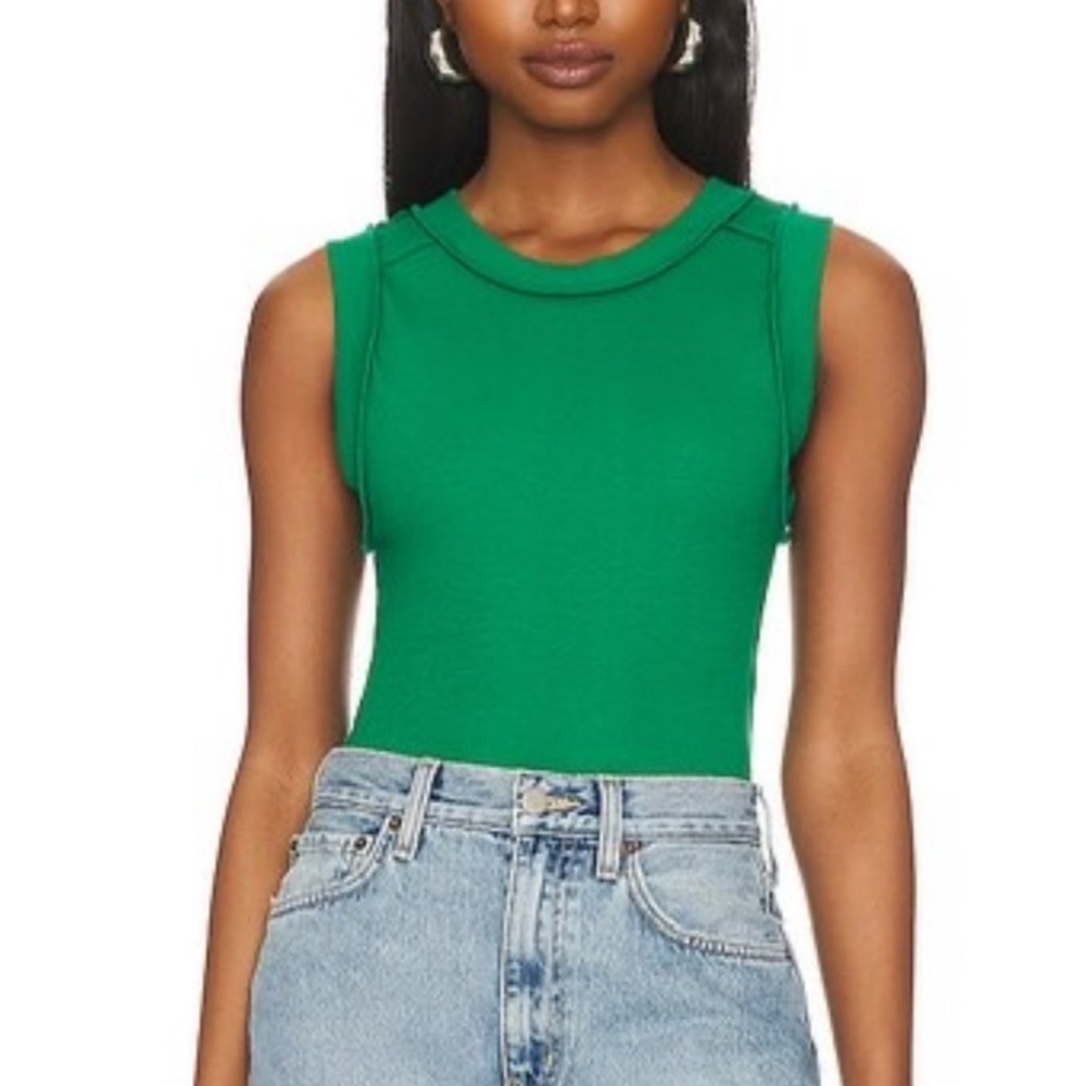 Free People X We The Free Kate Ribbed Tank Top in Golf Green New
